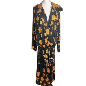 PLOVER Change Anywear Robe Black Orange Roses One Size Waist Tie NWOT